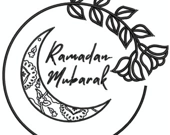 Digital, Ramadan Mubarak, lykta, blommig, mandala halvmåne maskinbroderidesign, PES-format 1 storlek