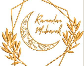 Digital, Ramadan och Eid, lykta, blommig, mandala halvmåne maskinbroderidesign, PES-format 1 storlek
