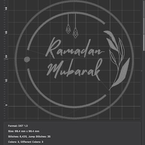 Digital, Ramadan Mubarak, lantern, floral, Mandala crescent Machine Embroidery Design, PES, JEF, and DST format 1 size