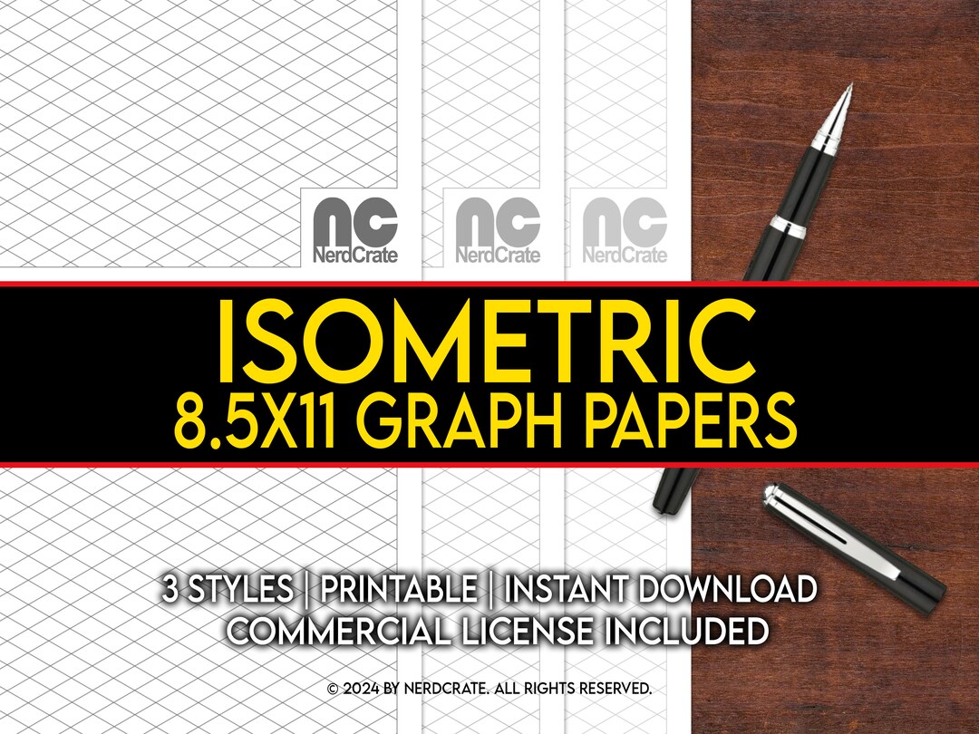 Isometric Graph Paper, Digital Isometric Grid Paper, PDF for US Letter