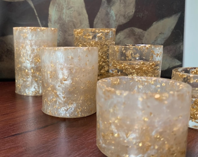 Tea Light Candle Holder “Gold Flakes Pearl” (set of 3)