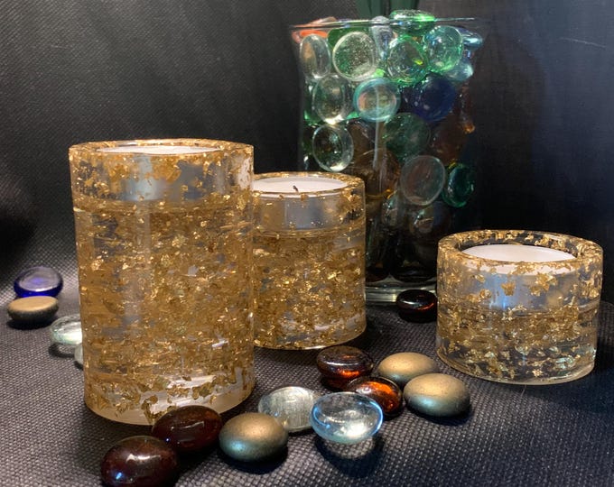 Tea Light Candle Holder “Gold Flakes” (set of 3)