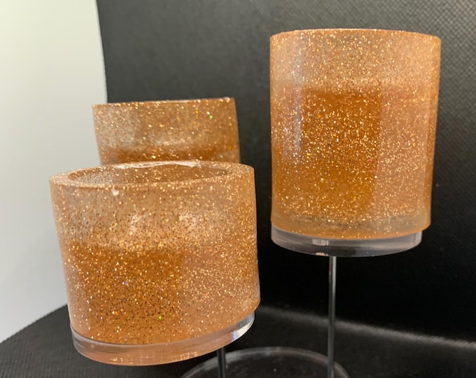 Tea Light Candle Holder “Glitter Gold” (set of 3)