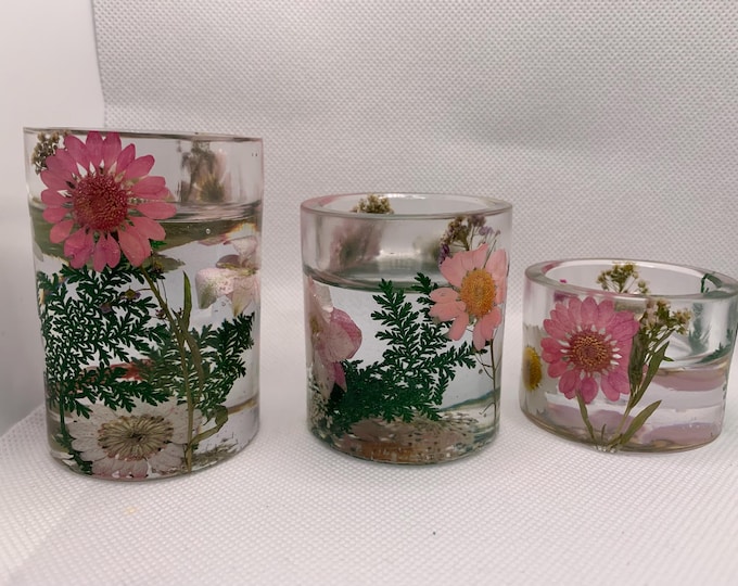 Tea Light Candle Holder “Floral Design” (set of 3)