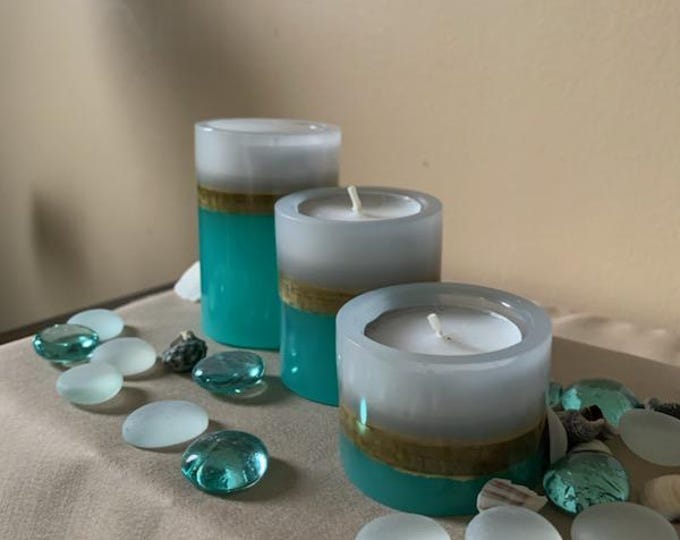 Tea Light Candle Holders (set of 3) with Gold Stripe