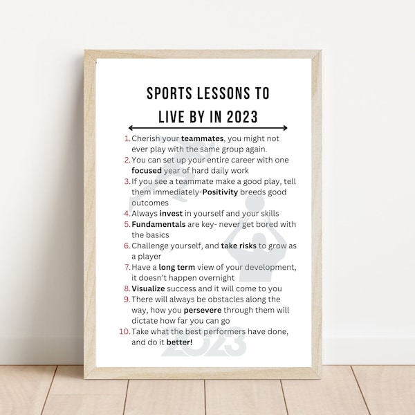 Sports Lessons to Live by 2023, Wall Hanging Sports Quotes, sports motivation, kids inspirational poster, motivational print, sports decor