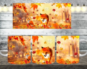 Digital Fox 300dpi 11oz, 12oz & 15oz Mug Wrap/Mug Sublimation/Digital Mug /Mug Template/Nature/Animal/Autumn/Pet