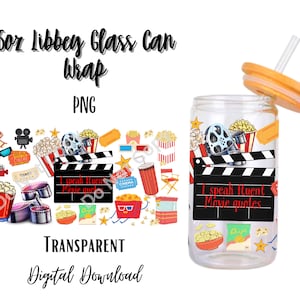 Digitala filmcitat 16oz Libbey glasburk sublimeringsdesign - Design digital nedladdning PNG/Bio/Popcorn/Program/TV/Dokumentärer