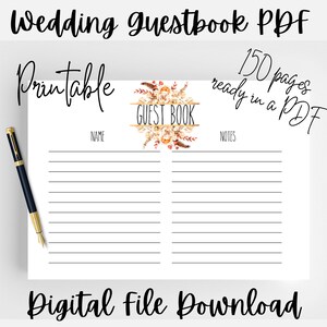 Printable Wedding Guest Book Pages/wedding Guest Book/guest Book ...