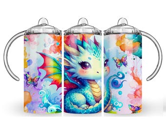 Dragon Pattern 300dpi 12oz Kids Sippy cup Tumbler Wrap PNG /12oz Kids Sublimation/Digital 12oz Tumbler/Watercolor/Animal/Monster/Butterfly