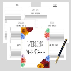 Planejador de menu de casamento/Lista de menu de casamento/Organizador de menu/Menu de casamento/Canapés/Entradas/Refeições principais/Sobremesas/Arquivo PDF/Download instantâneo
