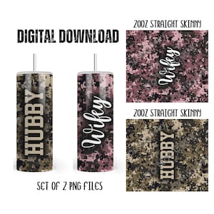 Mann und Frau 300dpi 20 Unzen GERADE Skinny Tumbler Wrap / 20 Unzen 30 Unzen Sublimation / Digital 20 Unzen Becher / Camo / Jagd / Rosa / Braun / Natur