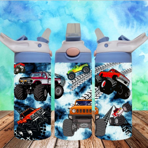 Monster Trucks 300dpi 12oz Kids Flip top Sippy cup Tumbler Wrap PNG /12oz Kids Sublimation/Digital 120z Tumbler/Track/Transport