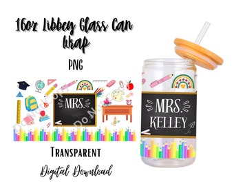 Digital Teacher 16oz Libbey Glass Can Tumbler Sublimation Design - Design Digital Download PNG/School/Students/Mrs/Pencils/Black Board