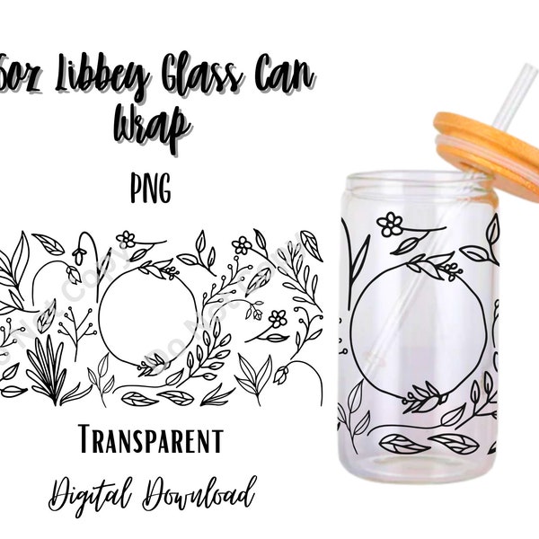 Wild Flower Stems 16oz Libbey Glass Can Tumbler Sublimation Design - Design Digital Download PNG/Coffee/Leaves/Personalized