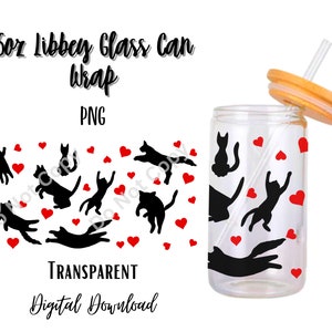 Cats 16oz Libbey Glass Can Tumbler Sublimation Design - Design Digital Download PNG/Harts/Animal/Pet