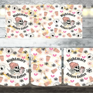 Digital Coffee 300dpi 11oz, 12oz & 15oz Mug Wrap/Mug Sublimation/Digital Mug File/Mug Template/Nightmare/Caffeine/Skull/Skeleton/Hart