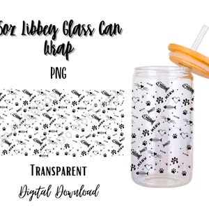 Cat 16oz Libbey Glass Can Tumbler Sublimation Design - Design Digital Download PNG/Pet/Fish/Pattern/Animal Lover/Black/Paw/Kitten