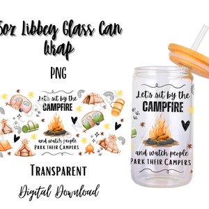 Camping 16oz Libbey Glass Can Tumbler Sublimation Design - Design Digital Download PNG/Campfire/Caravan/Camp/Nature/Forest
