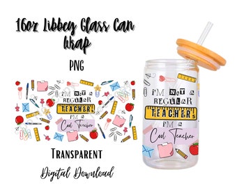 Digital Cool Teacher 16oz Libbey Glass Can Tumbler Sublimation Design - Design Digital Download PNG/Coffee/School/Student/Appel/Pencil/Gift
