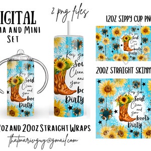 Digital Western Mama y Mini Set 300dpi 20oz STRAIGHT Skinny Tumbler Wrap/20ozTumbler Sublimation/Digital 12oz Kids Sippy Cup/Sunflower