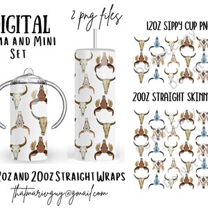 Digital Cow Skull Mama and Mini Set 300dpi 20oz STRAIGHT Skinny Tumbler Wrap/20ozTumbler Sublimation/Digital 12oz Kids Sippy Cup/Animal/Farm