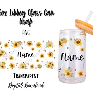 Digital Sunflowers Pattern 16oz Libbey Glass Can Tumbler Sublimation Design/Design Digital Download PNG/Flower/Nature/Plants/Personalize