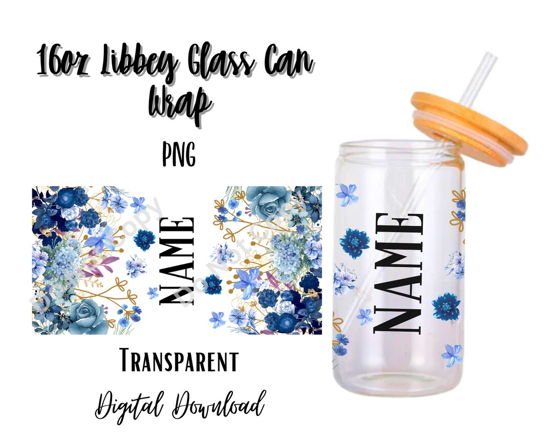 Digital Flowers 16oz Libbey Glass Can Tumbler Sublimation Design ...