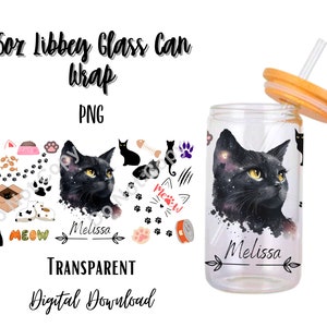 Digital Cat 16oz Libbey Glass Can Tumbler Sublimation Design - Design Digital Download PNG/Animal/Pet/Kitten/Personalized/Add Text