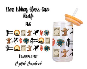 Digitale Western 16 Unzen Libbey Glas Dose Becher Sublimation Design - Design Digital Download PNG/Kuhschädel/Cowgirl/Hintergrund