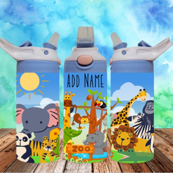 Zoo 300dpi 12oz Kids Flip top Sippy cup Tumbler Wrap PNG /12oz Kids Sublimation/Digital 120z Tumbler/Personalized/Adds Name/Animals/Lion