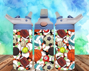 Balls 300dpi 12oz Kids Flip top Sippy cup Tumbler Wrap PNG /12oz Kids Sublimation/Digital 120z Tumbler/Soccer/Basketball