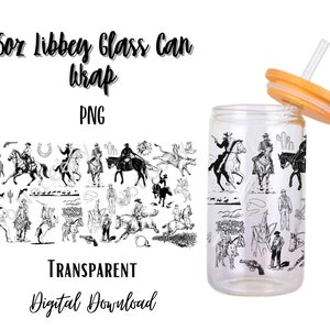 Digital Cowboy 16oz Libbey Glass Can Tumbler Sublimation Design/Design Digital Download PNG/Western/Horse/Desert/Shooting/Country