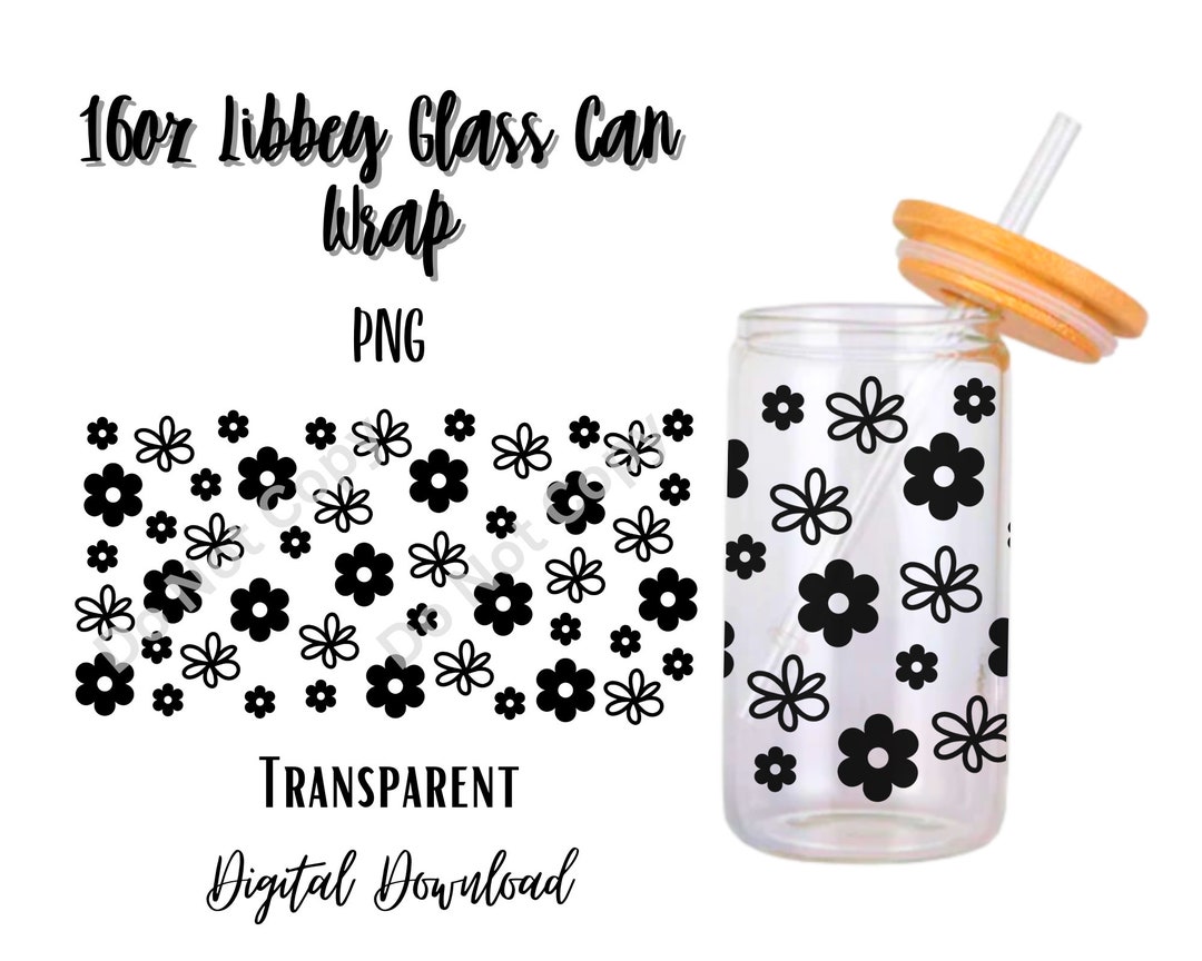 Digital Flowers 16oz Libbey Glass Can Tumbler Sublimation Design ...