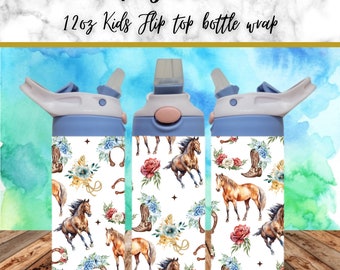 Digital Horse 300dpi 12oz Kids Flip top Sippy cup Tumbler Wrap PNG /12oz Kids Sublimation/Digital 120z Tumbler/Cute/Western/Cactus/Pattern