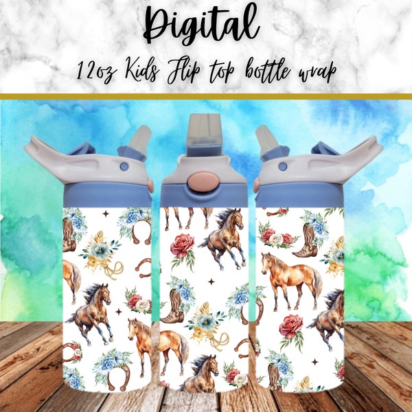 Digital Horse 300dpi 12oz Kids Flip top Sippy cup Tumbler Wrap PNG /12oz Kids Sublimation/Digital 120z Tumbler/Cute/Western/Cactus/Pattern