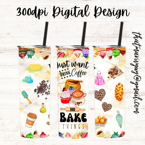 Baking 300dpi 20oz STRAIGHT Skinny Tumbler Wrap/30oz Tumbler Sublimation/Digital 20oz 30oz Tumbler/Baker/Dessert/Cake/Cupcake/Dough