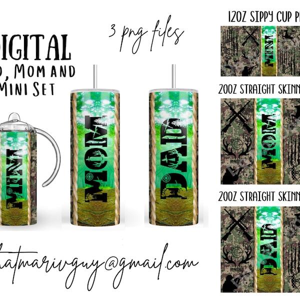 Digital Hunting Family Set 300dpi 20oz STRAIGHT Skinny Tumbler Wrap/20ozTumbler Sublimation/Digital 12oz Kids Sippy Cup Tumbler/Mom/Dad/mini