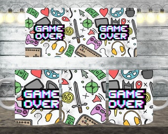 Digital Gamer 300dpi 11oz, 12oz & 15oz Mug Wrap/Mug Sublimation/Digital Mug File/Mug Template/Game Over/Games/Remote Controller