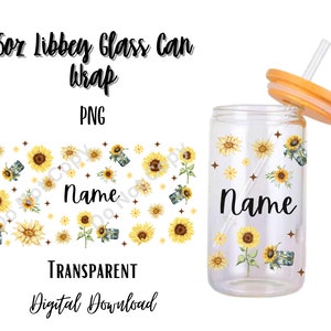 Digital Sunflowers Pattern 16oz Libbey Glass Can Tumbler Sublimation Design/Design Digital Download PNG/Flower/Nature/Plants/Personalize