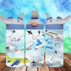 Air Planes 300dpi 12oz Kids Flip top Sippy cup Tumbler Wrap PNG /12oz Kids Sublimation/Digital 120z Tumbler/Clouds/Birds