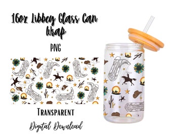 Digital Western 16oz Libbey Glass Can Tumbler Sublimation Design - Design Digital Download PNG/Cow Hide/Cowgirl/Background