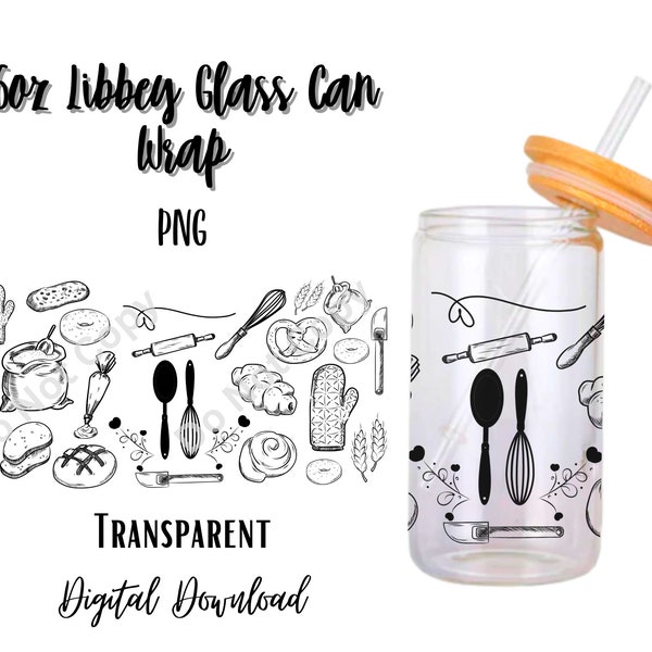 Baking 16oz Libbey Glass Can Tumbler Sublimation Design - Design Digital Download PNG/Cupcake/Cake/Kitchen/Baker