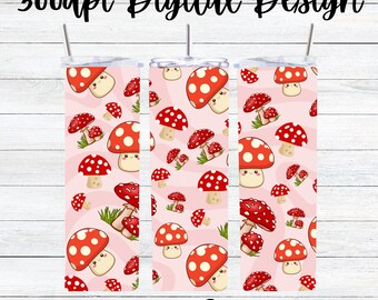 Digital Mushrooms 300dpi 20oz STRAIGHT Skinny Tumbler Wrap/30oz Tumbler Sublimation/Digital 20oz Tumbler/Cute/Pattern/Pink/Red/Dots/Plant