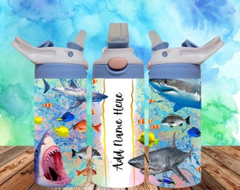 Tiburones 300dpi 12oz Niños Flip top Sippy cup Tumbler Wrap PNG / 12oz Kids Sublimation / Digital 120z Tumbler / Animal / Ocean / Beach / Sea / Fish