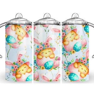 Chicken Easter Bunny 300dpi 12oz Kids Sippy cup Tumbler Wrap PNG /12oz Kids Sublimation/Digital 12oz Tumbler/Watercolor/Animal/Flowers/Egg