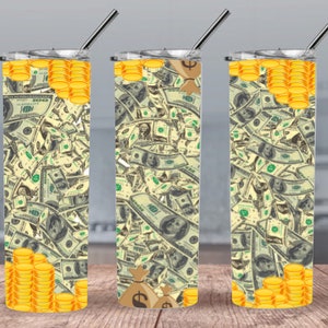 Money Dollars Bank Cash Banknote Bill 300dpi 20oz STRAIGHT Skinny Tumbler Wrap / 30oz Tumbler Sublimation / Digital 20oz Tumbler / Money Bag / Coins