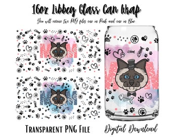 Digital Birman Cat 16oz Libbey Glass Can Tumbler Sublimation Design - Design Digital Download PNG/Cats/Kitten/Pet/Animal/Mom/Mama/Mother