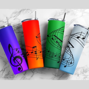 Music Notes 300dpi 20oz STRAIGHT Skinny Tumbler Wrap/Band 20oz Tumbler Sublimation/Music Design for Guys Ombre Digital 20oz Tumbler