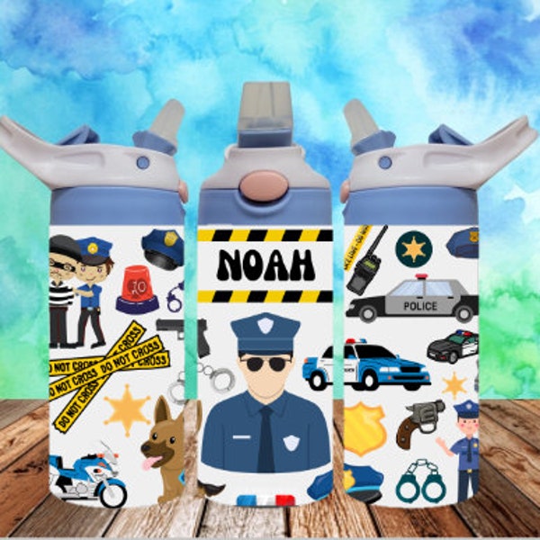 Police man 300dpi 12oz Kids Flip top Sippy cup Tumbler Wrap PNG /12oz Kids Sublimation/Digital 120z Tumbler/Cop/Sheriff